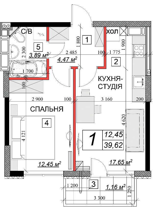 1-кімнатна 39.62 м² в ЖК Якісне житло від 11 400 грн/м², м. Кам`янець-Подільський