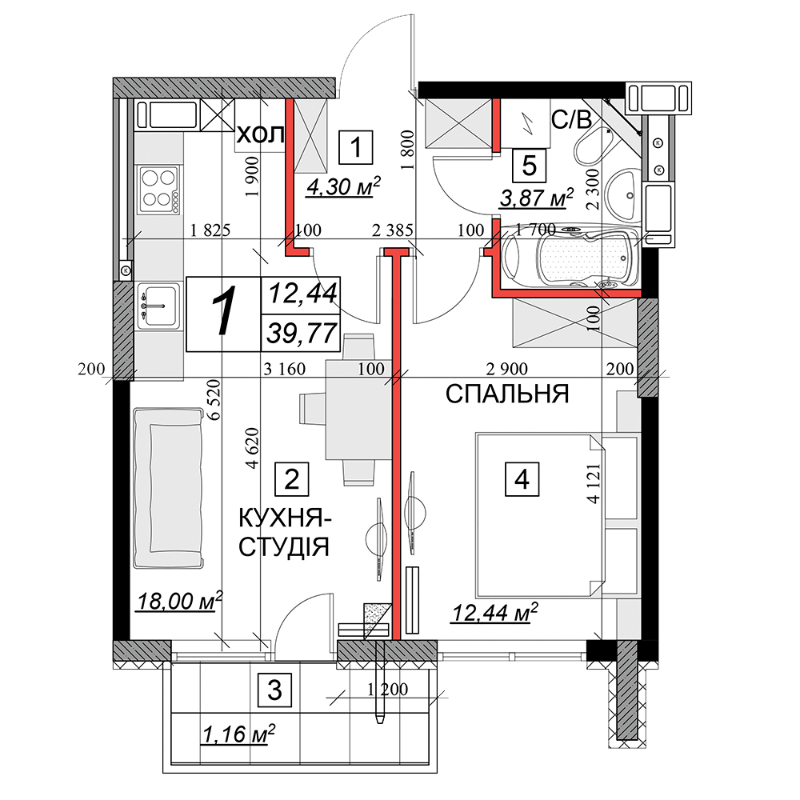 1-кімнатна 39.77 м² в ЖК Якісне житло від 10 100 грн/м², м. Кам`янець-Подільський