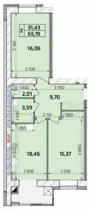 2-кімнатна 65.19 м² в ЖК Масани від забудовника, Чернігів