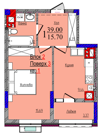 1-комнатная 39 м² в ЖК Compass от 24 300 грн/м², Черновцы