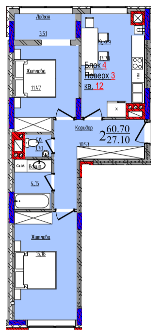 2-кімнатна 60.7 м² в ЖК Compass від 24 200 грн/м², Чернівці