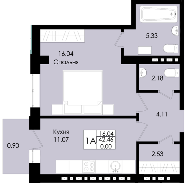 1-кімнатна 42.46 м² в ЖК Французький дім (Зелений Мис) від 18 700 грн/м², с. Крижанівка