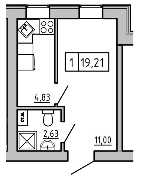 1-комнатная 19.21 м² в ЖК KEKS от 19 600 грн/м², пгт Авангард