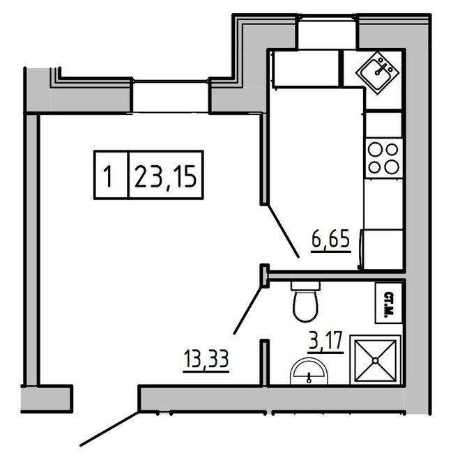 1-комнатная 23.15 м² в ЖК KEKS от 19 600 грн/м², пгт Авангард