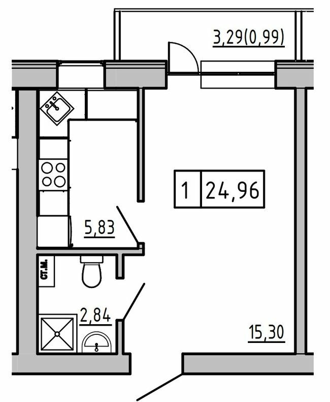 1-комнатная 24.96 м² в ЖК KEKS от 19 100 грн/м², пгт Авангард