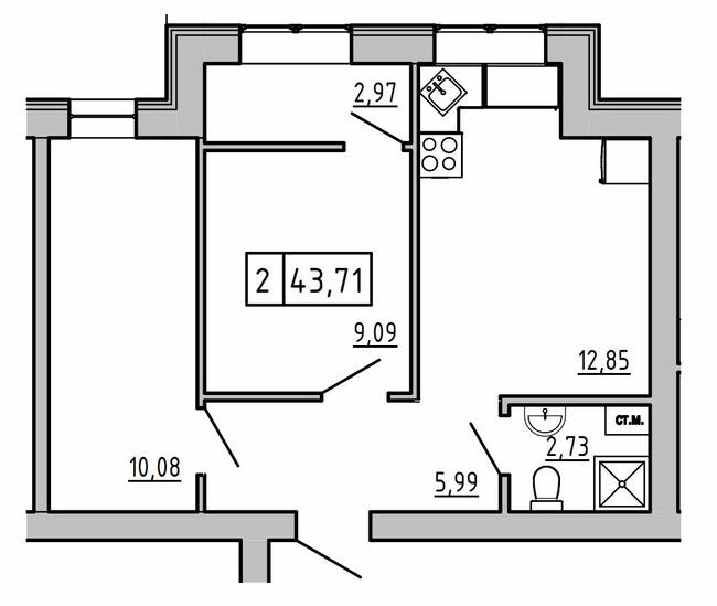 2-комнатная 43.71 м² в ЖК KEKS от 19 650 грн/м², пгт Авангард