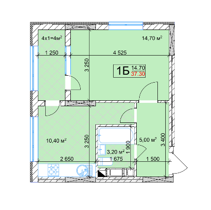 1-комнатная 37.3 м² в ЖК Квітень от 25 000 грн/м², Киев