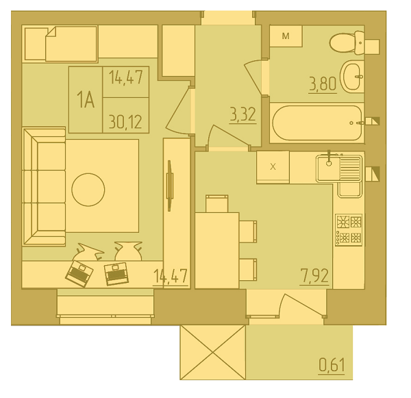 1-комнатная 30.12 м² в ЖК Синергия Glass от 14 900 грн/м², Ровно
