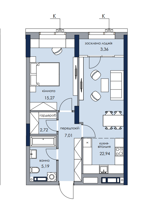 1-кімнатна 56.49 м² в ЖК Новий Автограф від 30 041 грн/м², Київ