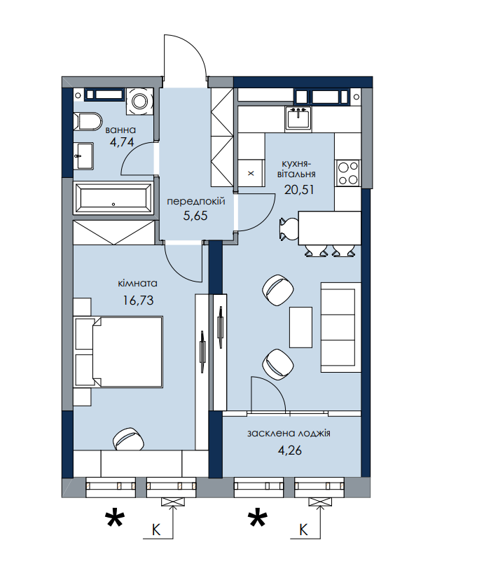 1-комнатная 51.89 м² в ЖК Новый Автограф от 30 041 грн/м², Киев