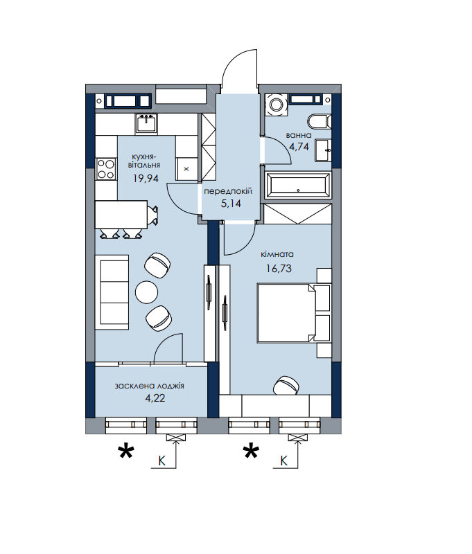 1-комнатная 51.77 м² в ЖК Новый Автограф от 44 800 грн/м², Киев