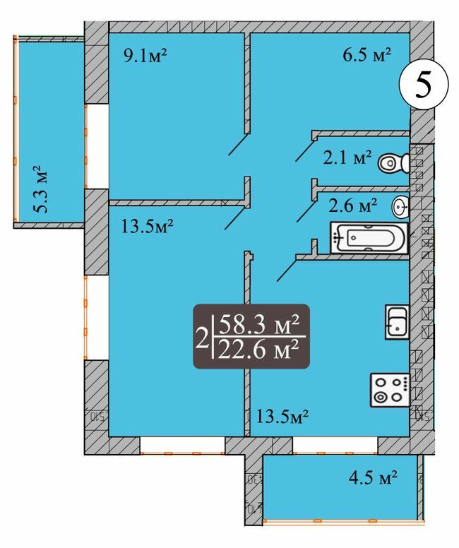 2-кімнатна 58.3 м² в ЖК Dream Park від 11 700 грн/м², Хмельницький