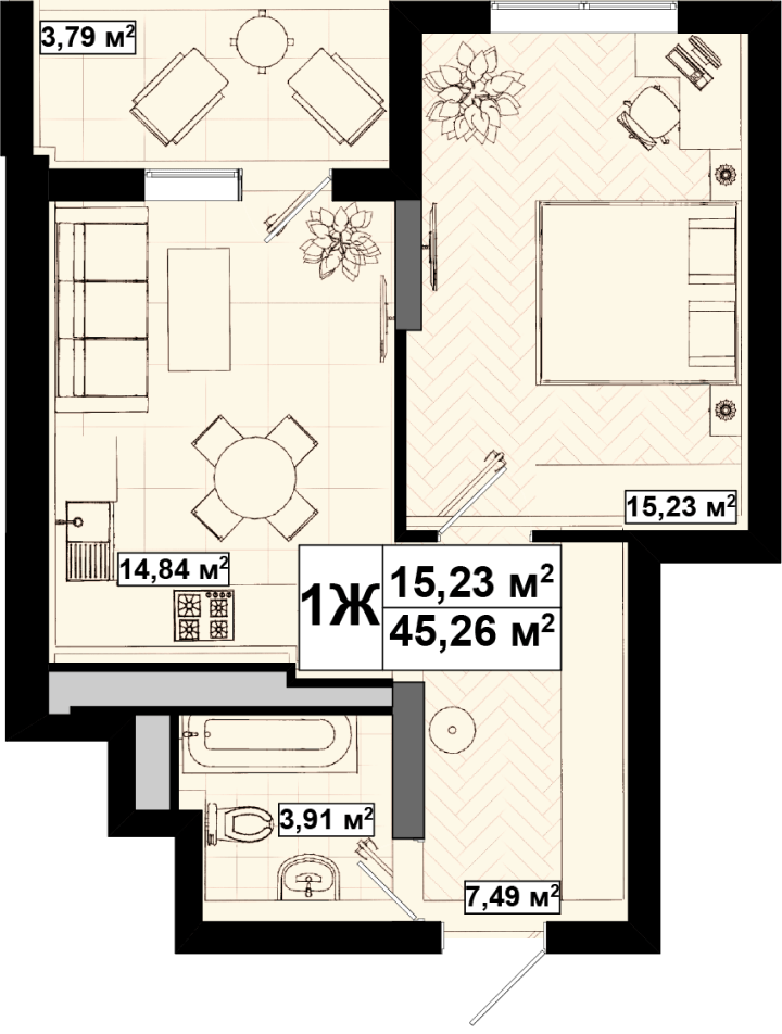 1-кімнатна 43 м² в ЖК UNO City House від 28 888 грн/м², Київ