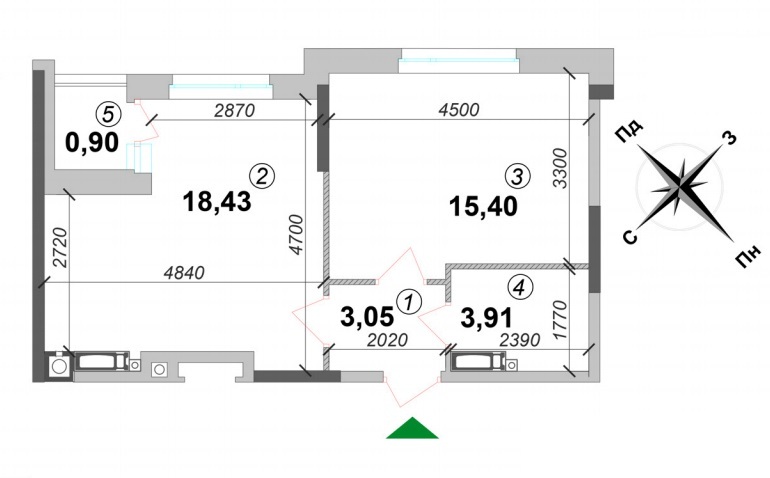 1-кімнатна 41.7 м² в ЖК Оптимісто від забудовника, с. Гатне