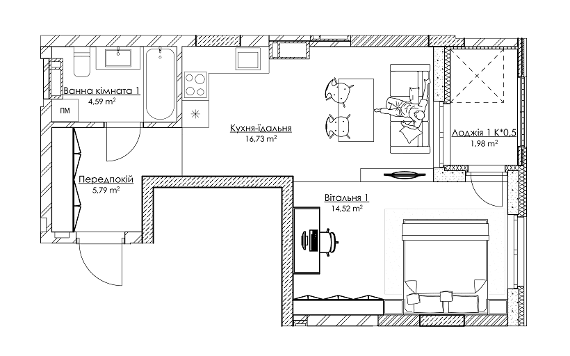 1-комнатная 43.61 м² в ЖК BOSTON Creative House от 39 967 грн/м², Киев