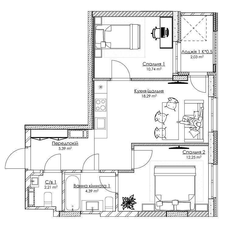 2-кімнатна 55.31 м² в ЖК BOSTON Creative House від 38 632 грн/м², Київ