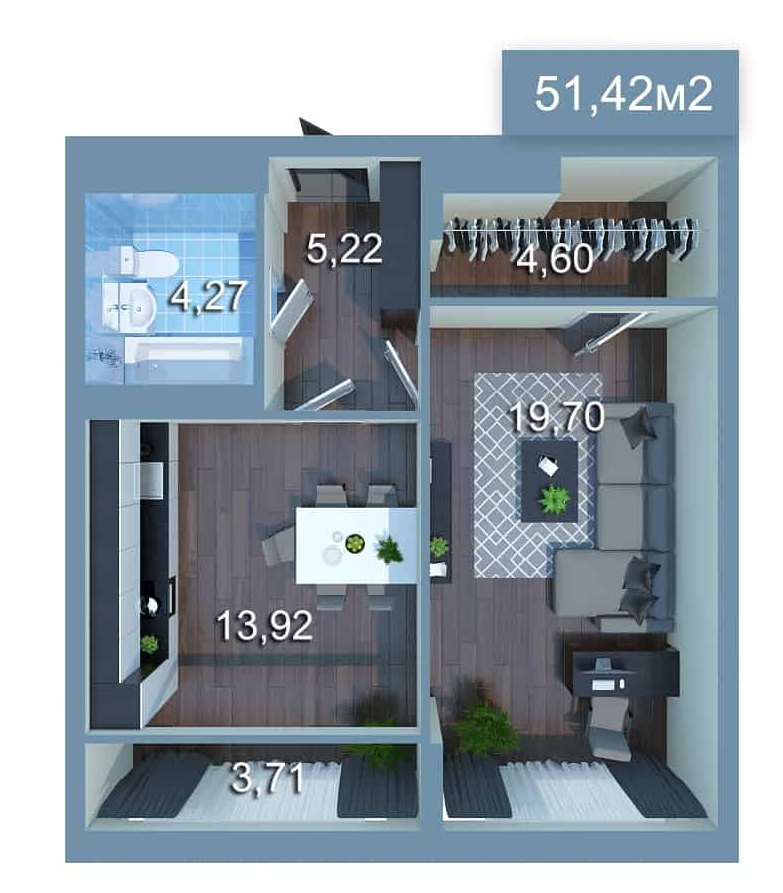 1-комнатная 51.42 м² в ЖК Star City от 25 300 грн/м², Киев