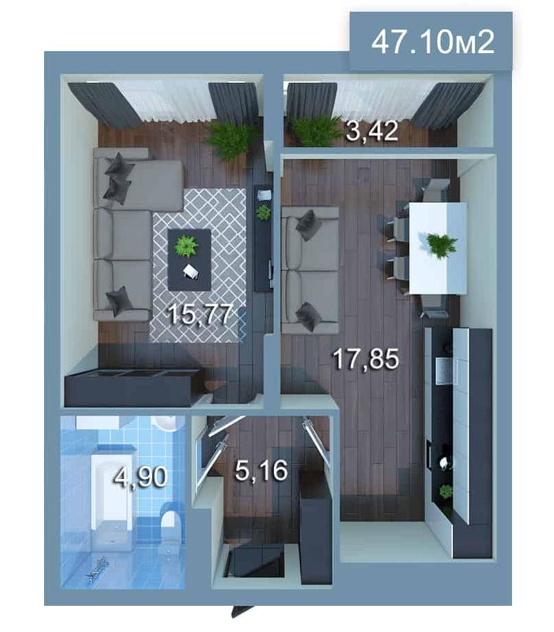 1-кімнатна 47.1 м² в ЖК Star City від 25 300 грн/м², Київ