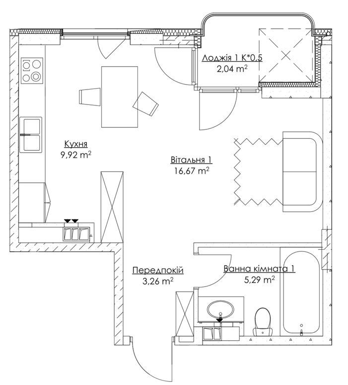 1-комнатная 37.18 м² в ЖК O2 Residence от 21 643 грн/м², Киев