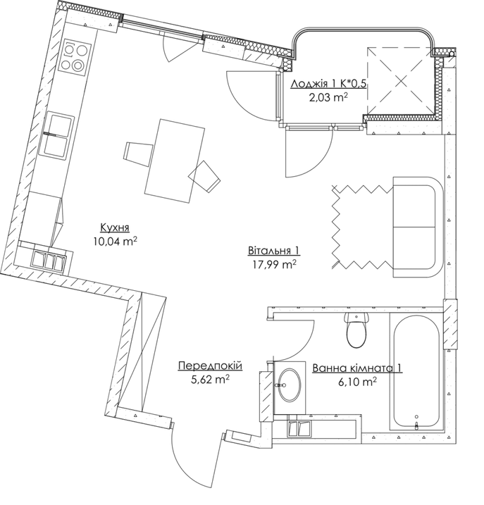 1-комнатная 41.78 м² в ЖК O2 Residence от 21 643 грн/м², Киев