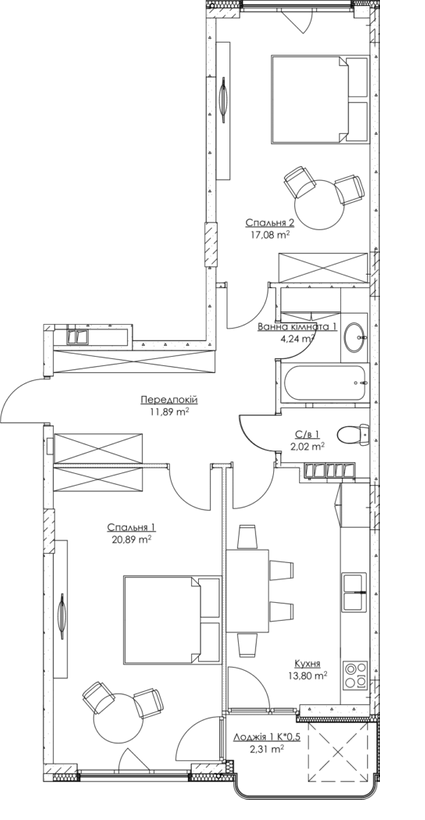 2-комнатная 72.23 м² в ЖК O2 Residence от 25 400 грн/м², Киев