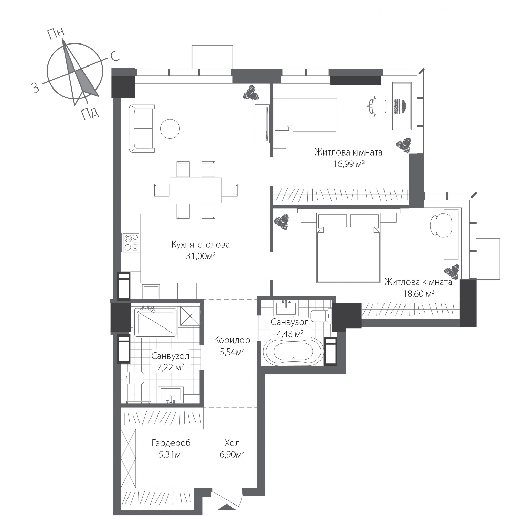 2-кімнатна 96.04 м² в ЖК RiverStone від 56 400 грн/м², Київ