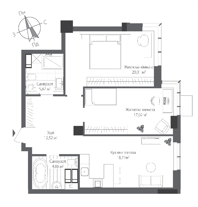 2-кімнатна 79.29 м² в ЖК RiverStone від 42 350 грн/м², Київ