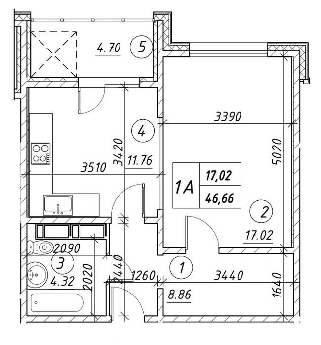 1-комнатная 46.66 м² в ЖК Ревуцкий от застройщика, Киев