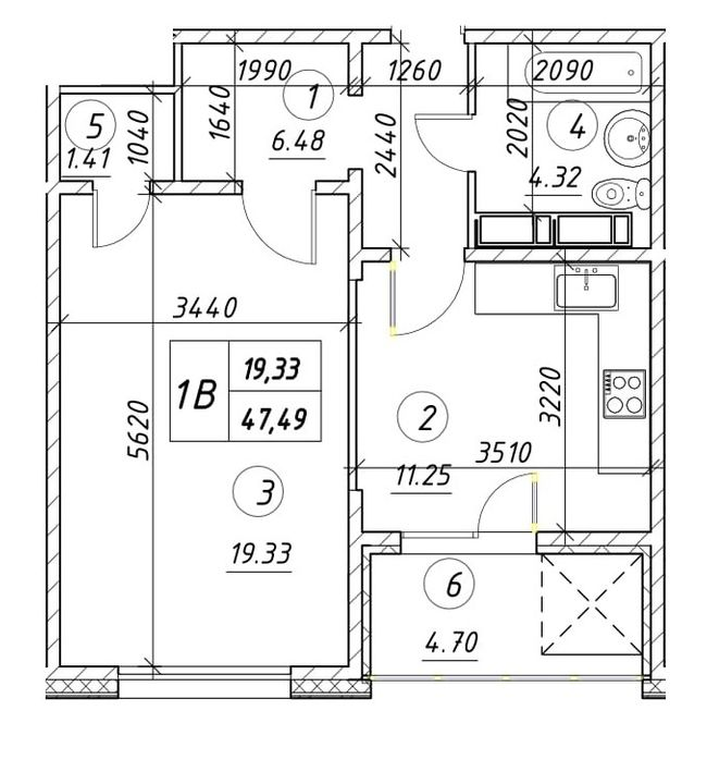 1-комнатная 47.49 м² в ЖК Ревуцкий от застройщика, Киев