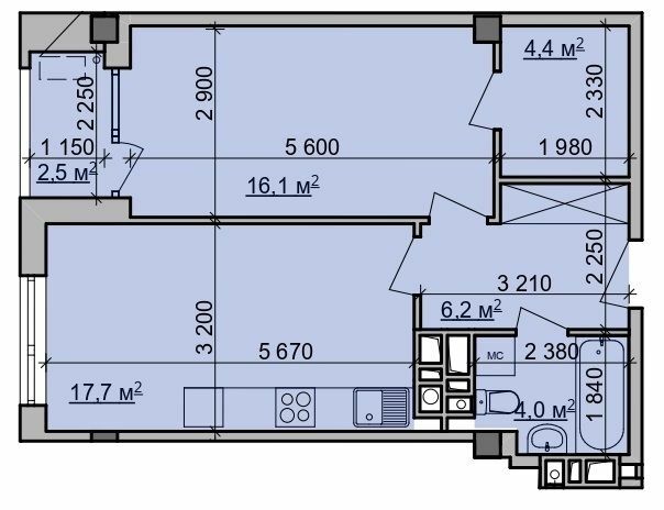 1-кімнатна 49.65 м² в ЖК Октава від 41 500 грн/м², Харків