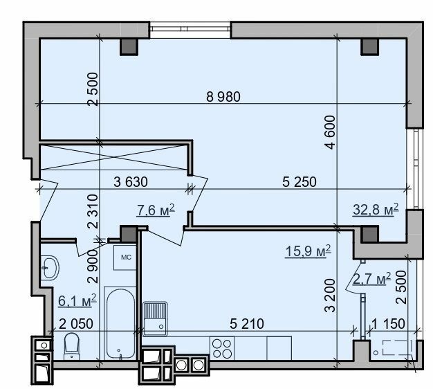 1-кімнатна 63.75 м² в ЖК Октава від 40 150 грн/м², Харків