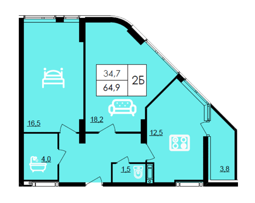 2-кімнатна 64.9 м² в ЖК Лісопарковий від 19 100 грн/м², Вінниця