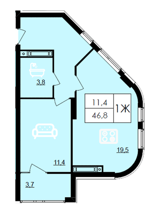 1-кімнатна 46.8 м² в ЖК Лісопарковий від 18 500 грн/м², Вінниця