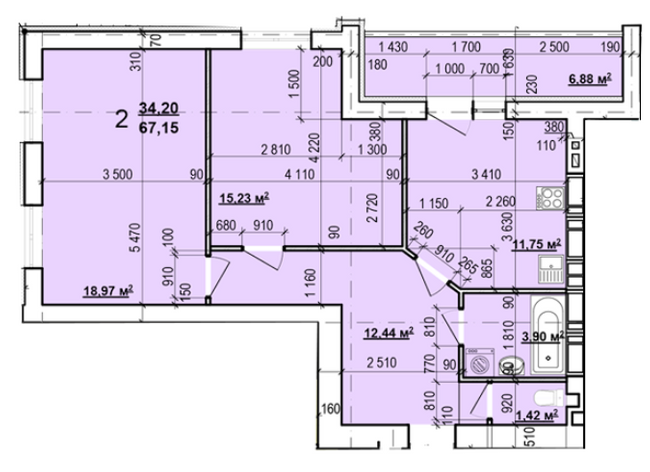 2-кімнатна 67.15 м² в ЖК Миру-2 від забудовника, Харків