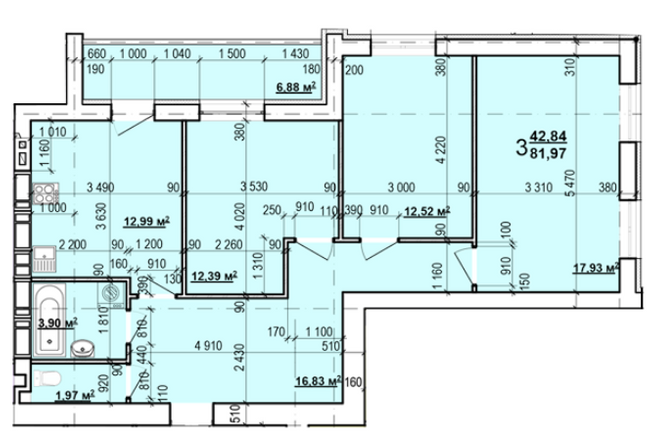 3-комнатная 81.97 м² в ЖК Мира-2 от застройщика, Харьков