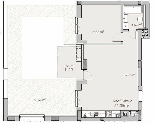 1-кімнатна 51.35 м² в ЖК Княжий хол від 48 000 грн/м², Львів