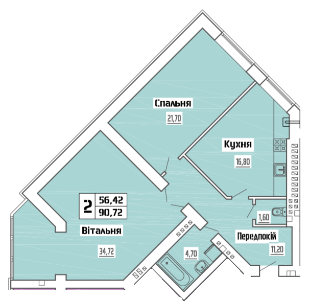 2-комнатная 90.72 м² в ЖК на ул. Коперника, 83 от 24 500 грн/м², Луцк