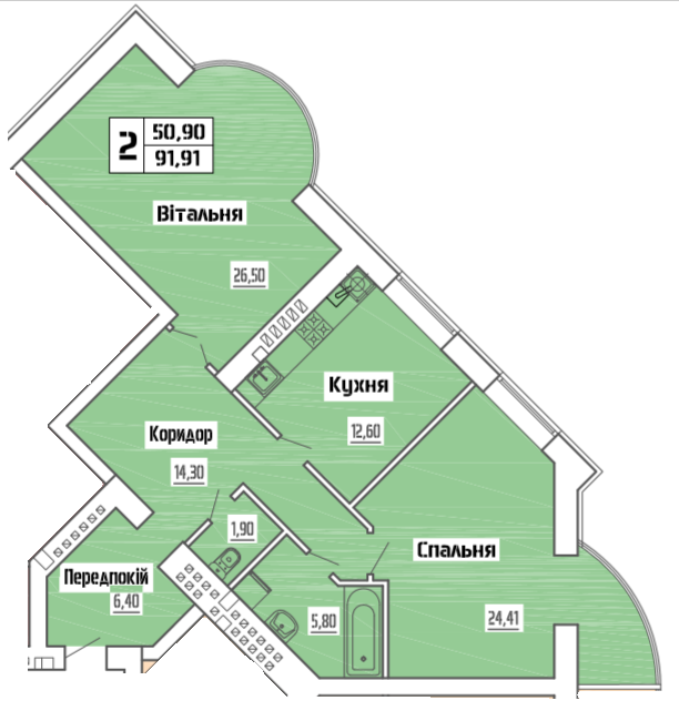 2-комнатная 91.91 м² в ЖК на ул. Коперника, 83 от 25 000 грн/м², Луцк