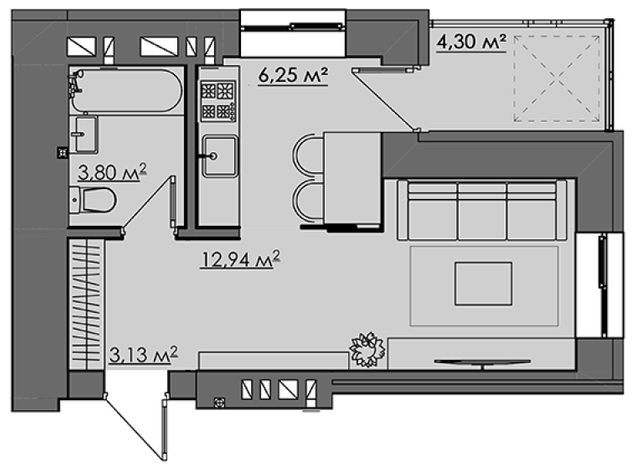 1-комнатная 30.42 м² в ЖК CENTRAL CITY Apartments от 24 500 грн/м², Ровно