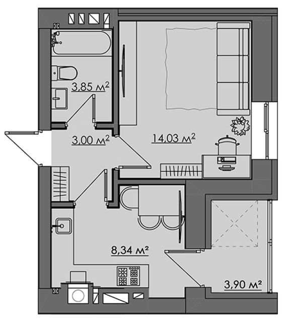 1-комнатная 33.12 м² в ЖК CENTRAL CITY Apartments от 26 400 грн/м², Ровно