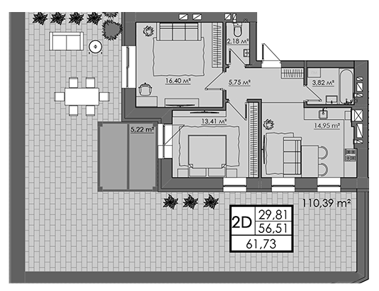 2-комнатная 61.73 м² в ЖК CENTRAL CITY Apartments от 24 400 грн/м², Ровно