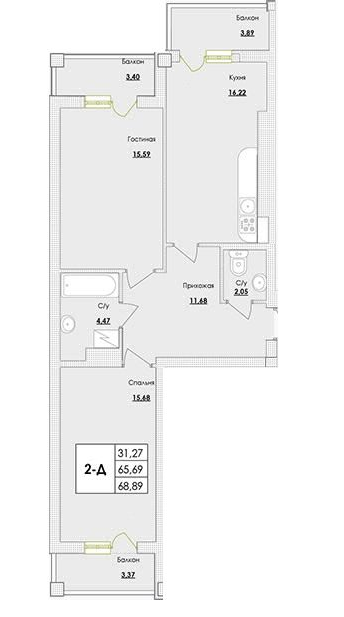 2-комнатная 68.89 м² в ЖК Парк Совиньон от 20 450 грн/м², пгт Таирово