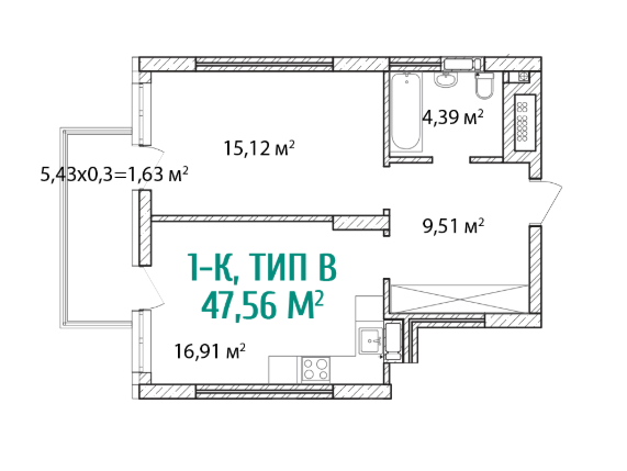 1-кімнатна 48.14 м² в ЖК Krona Park II від 20 100 грн/м², м. Бровари