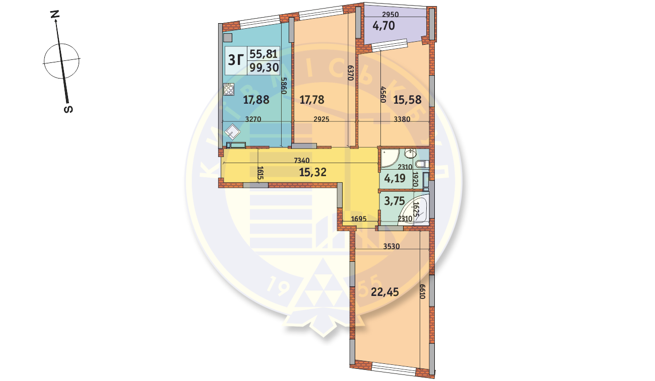 3-комнатная 99.3 м² в ЖК Итальянский квартал от 22 850 грн/м², Киев