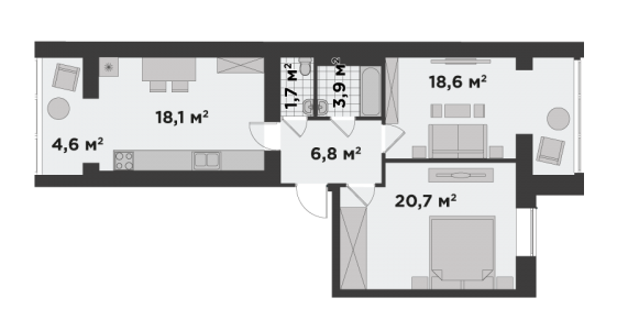 2-кімнатна 74.7 м² в ЖК Millennium State від 19 600 грн/м², м. Буча