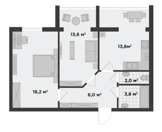 2-комнатная 57.4 м² в ЖК Millennium State от 19 050 грн/м², г. Буча