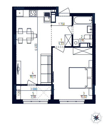 1-комнатная 46.05 м² в ЖК Современный квартал от 35 000 грн/м², Киев