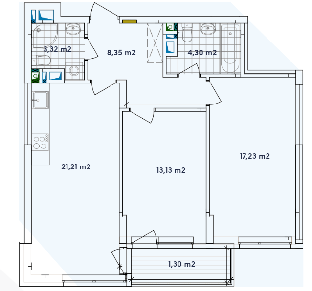 2-комнатная 68.84 м² в ЖК Варшавский-2 от 19 100 грн/м², Киев