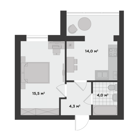 1-кімнатна 37.8 м² в ЖК Millennium State від 20 300 грн/м², м. Буча