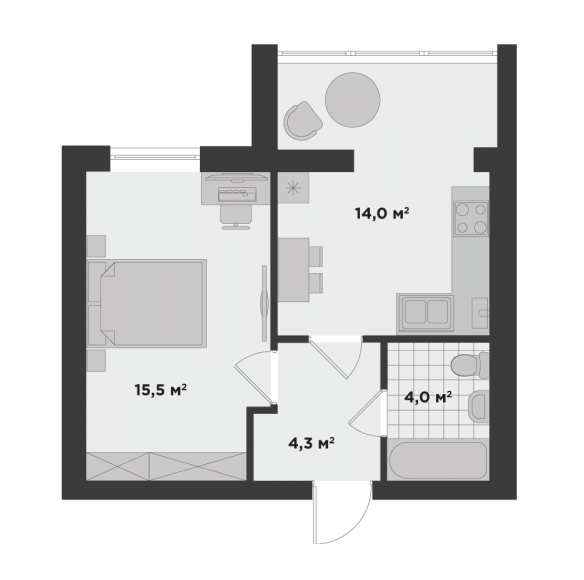 1-комнатная 37.8 м² в ЖК Millennium State от 20 300 грн/м², г. Буча